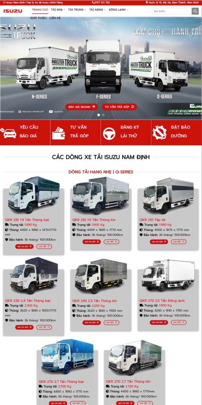 thiết kế website xe tải isuzu